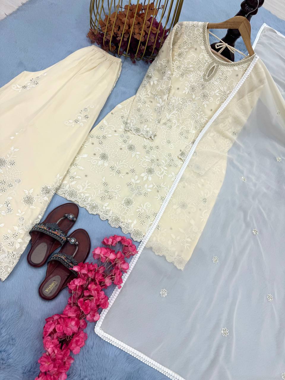 Heavy Faux Georgette Embroidery Work Top Sharara