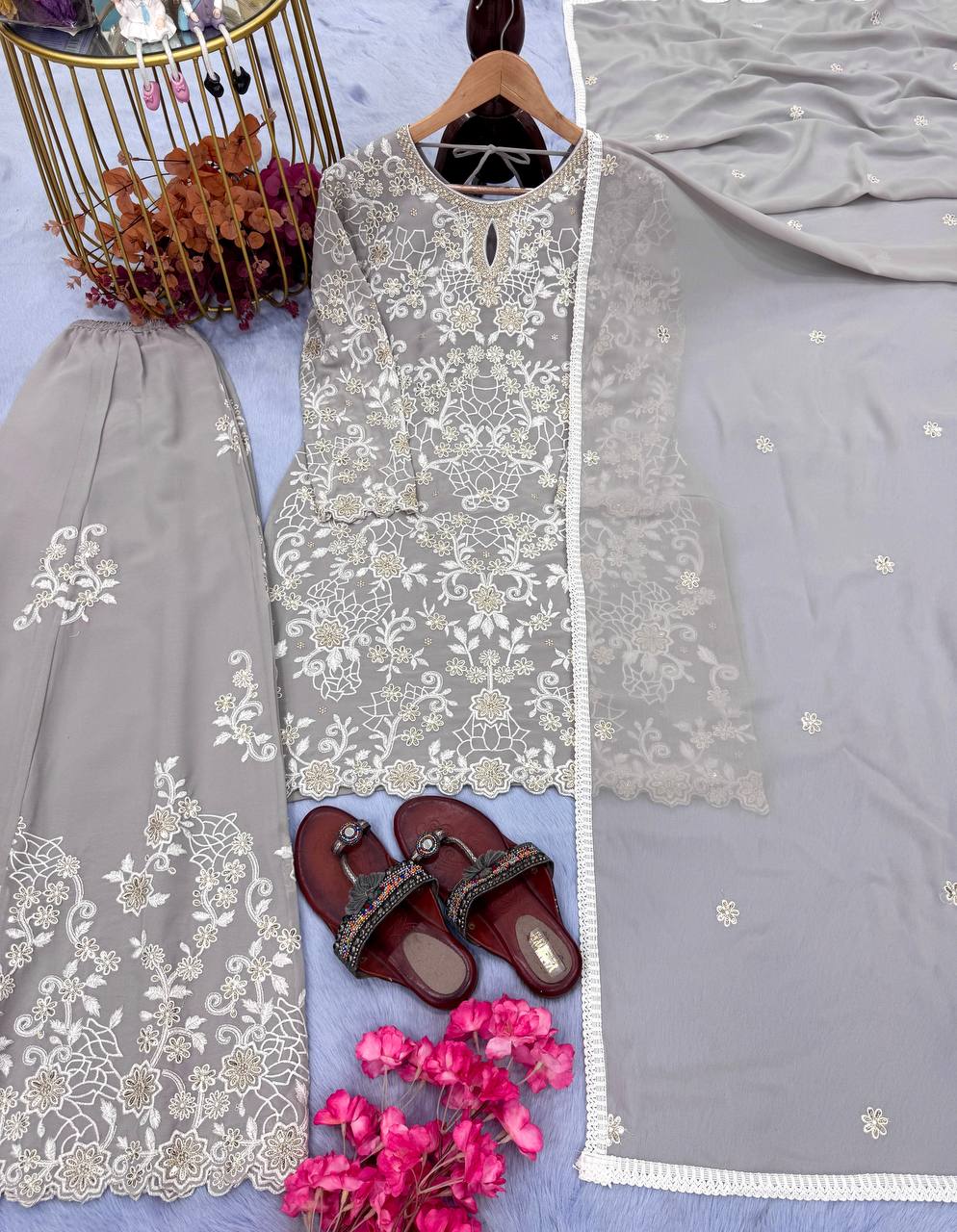Heavy Faux Georgette Embroidery Work Top Sharara