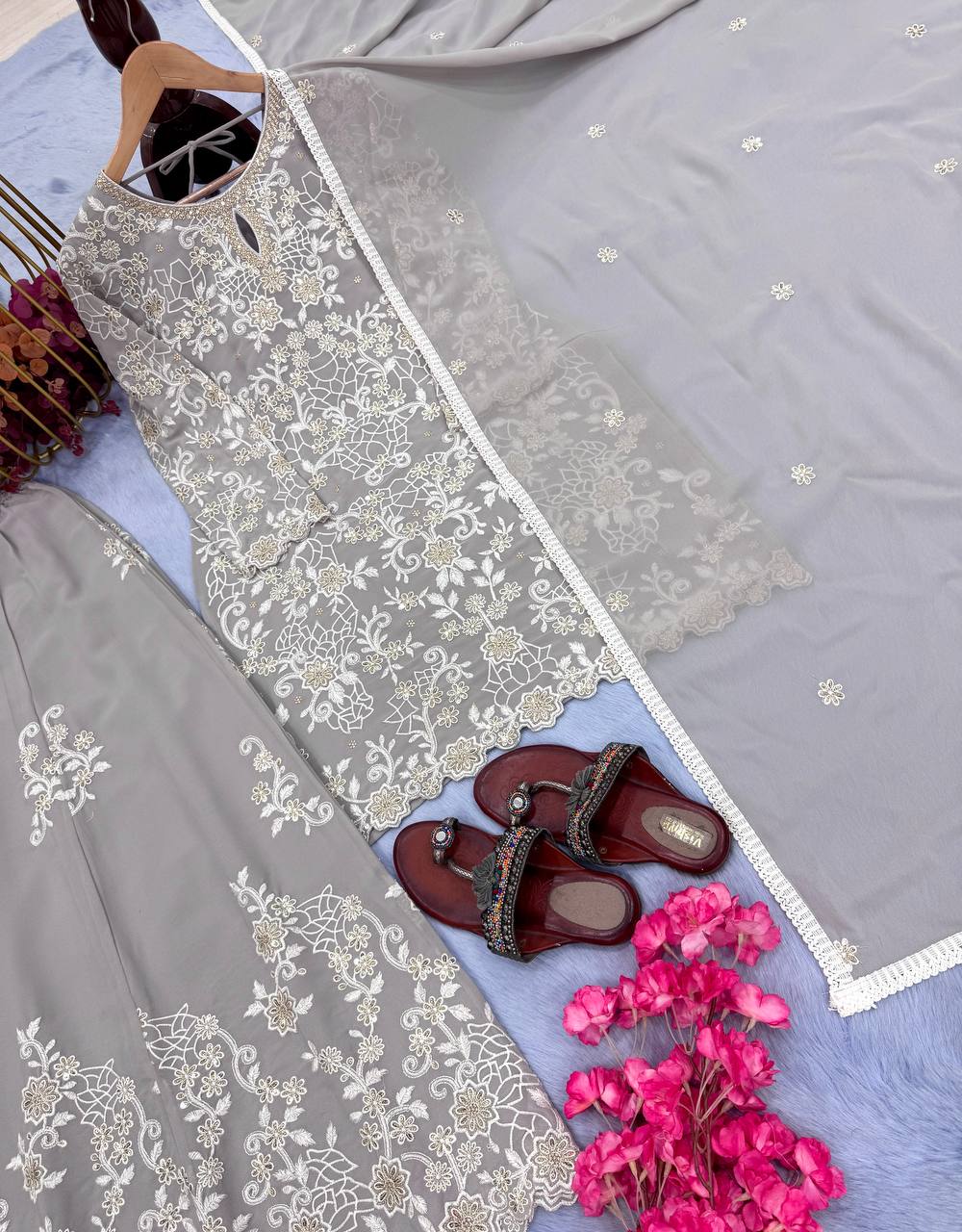 Heavy Faux Georgette Embroidery Work Top Sharara