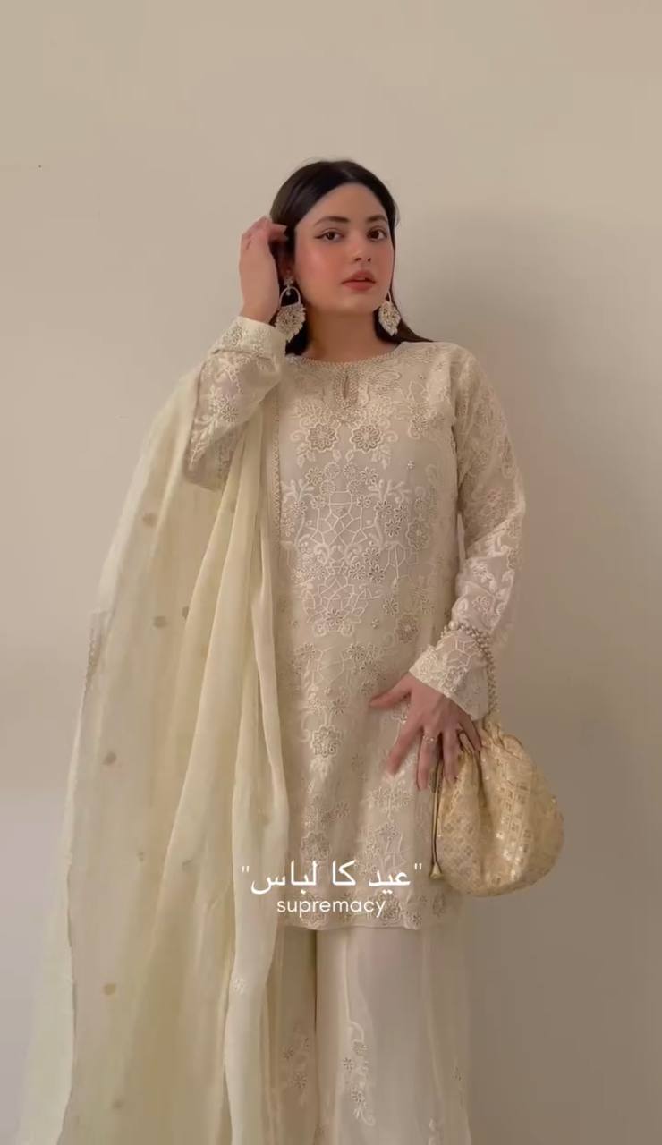 Heavy Faux Georgette Embroidery Work Top Sharara