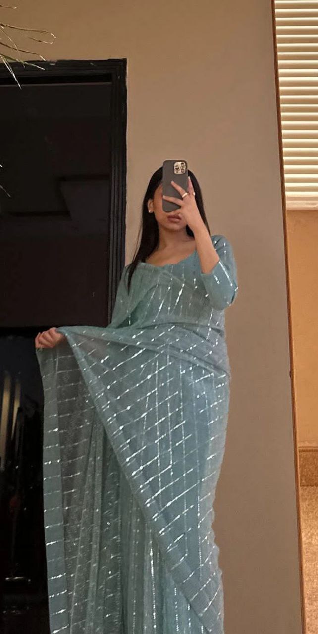 Premium Imported Net Embellished Tikki Work Saree