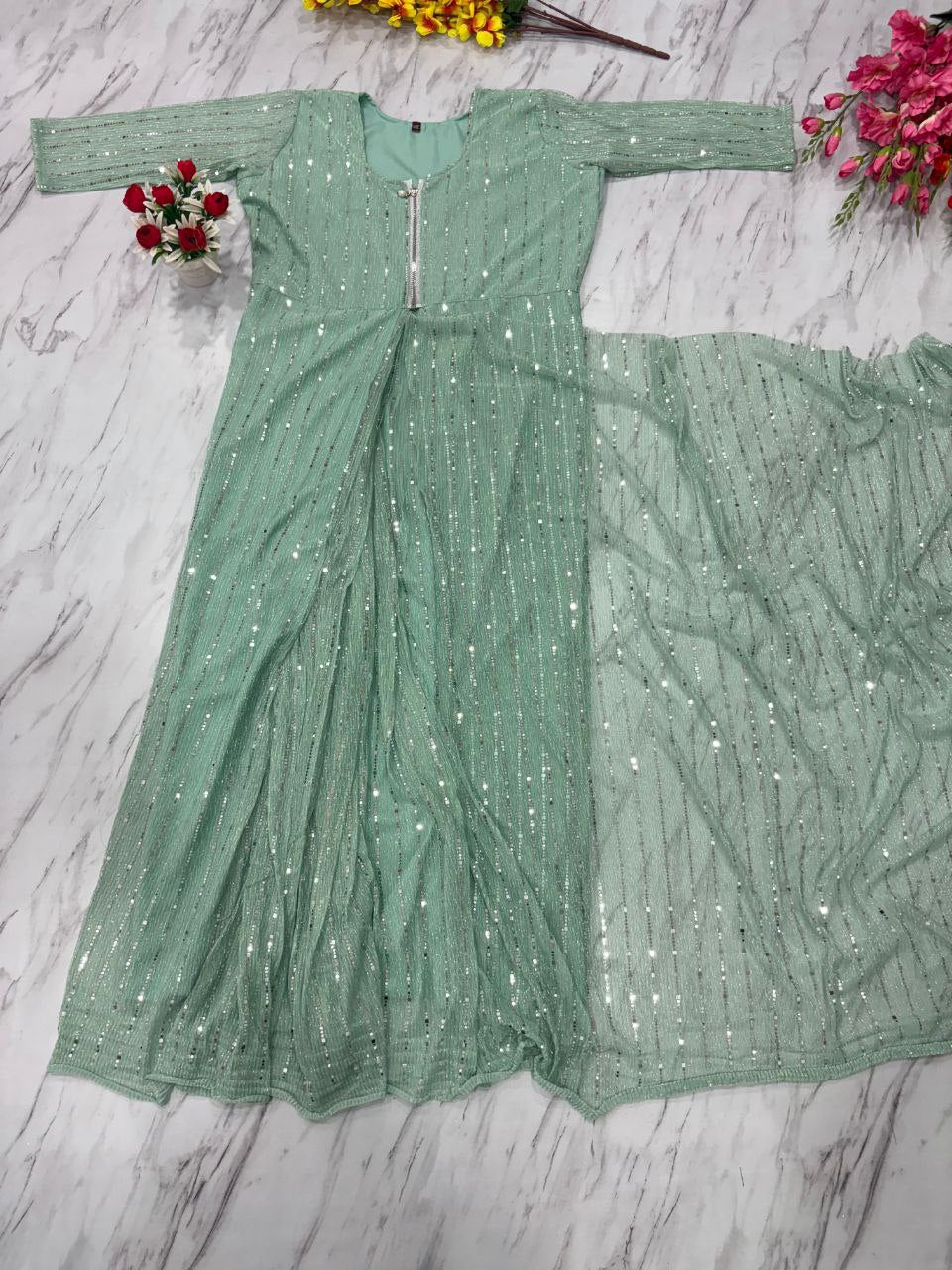 Premium Imported Net Embellished Tikki Work Saree