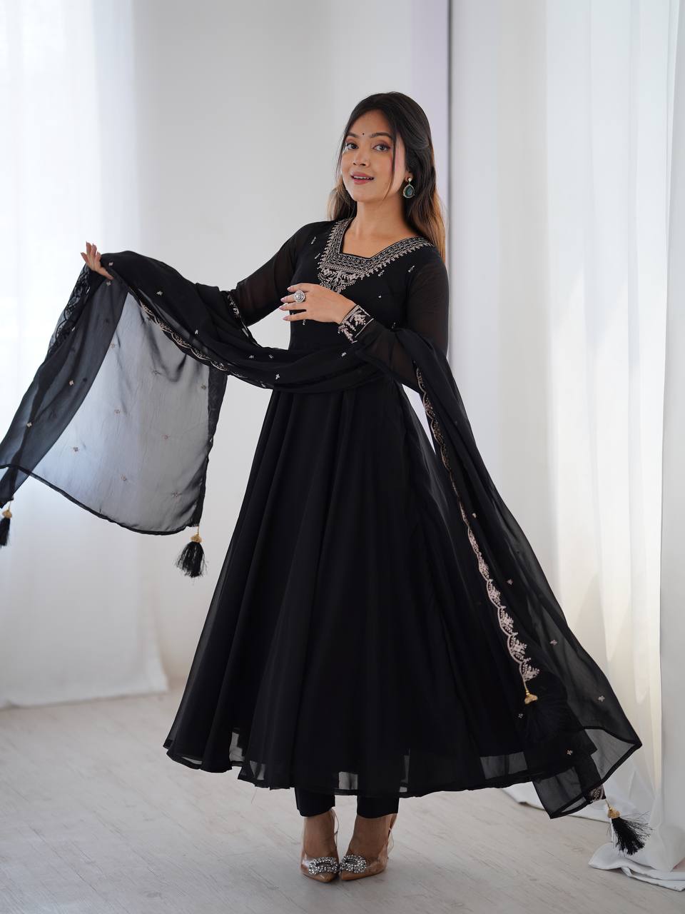 Heavy Pure Soft georgette Embroidery Jari Work Anarkali