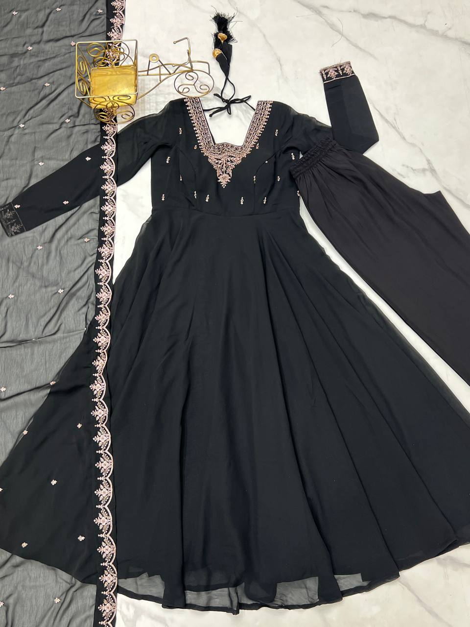 Heavy Pure Soft georgette Embroidery Jari Work Anarkali