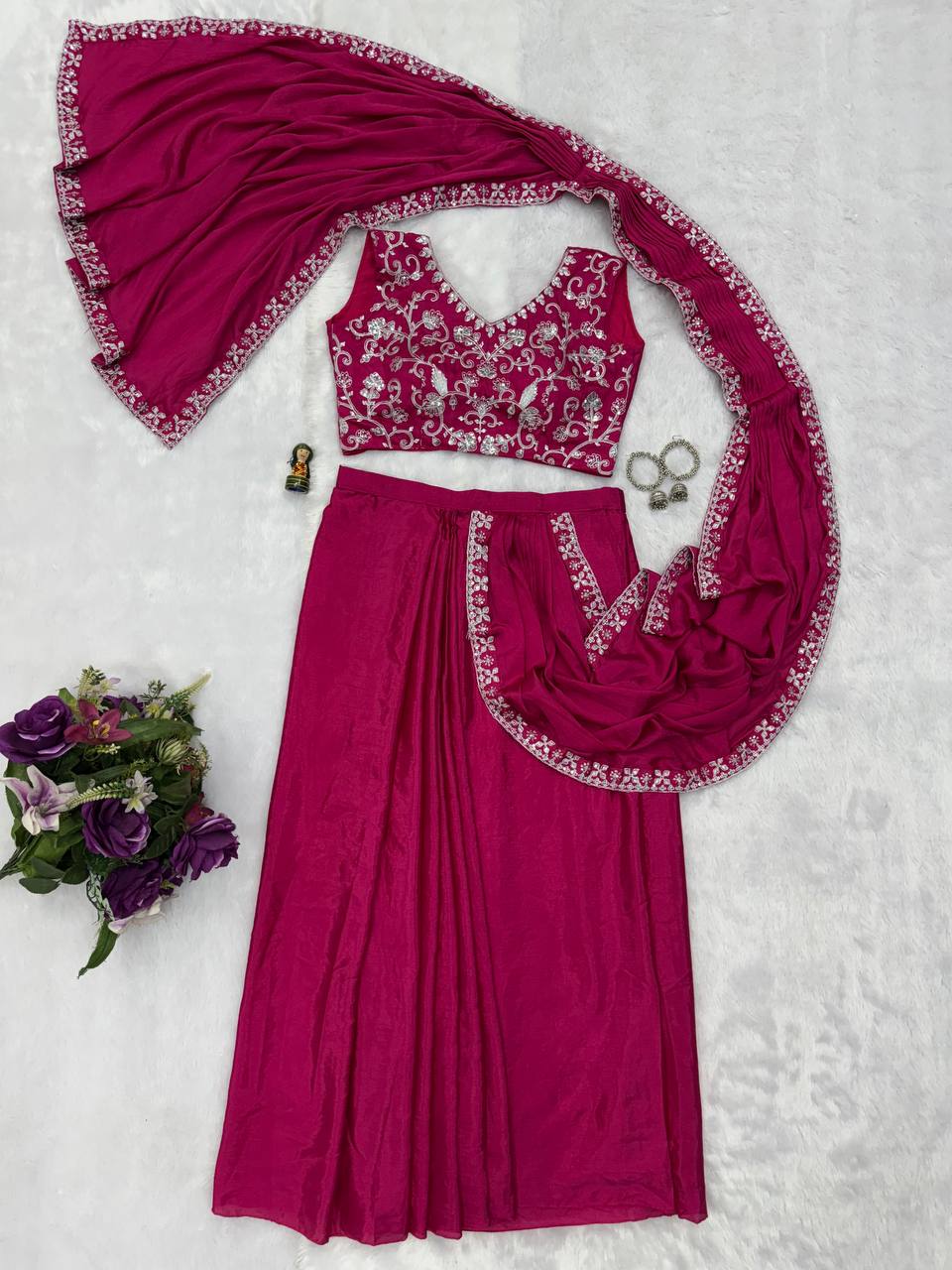 Soft Chinon Silk Embroidery Saree With Heavy Work Full Stitch Blouse