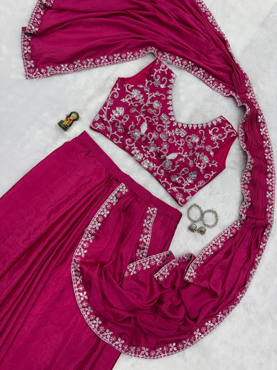 Soft Chinon Silk Embroidery Saree With Heavy Work Full Stitch Blouse