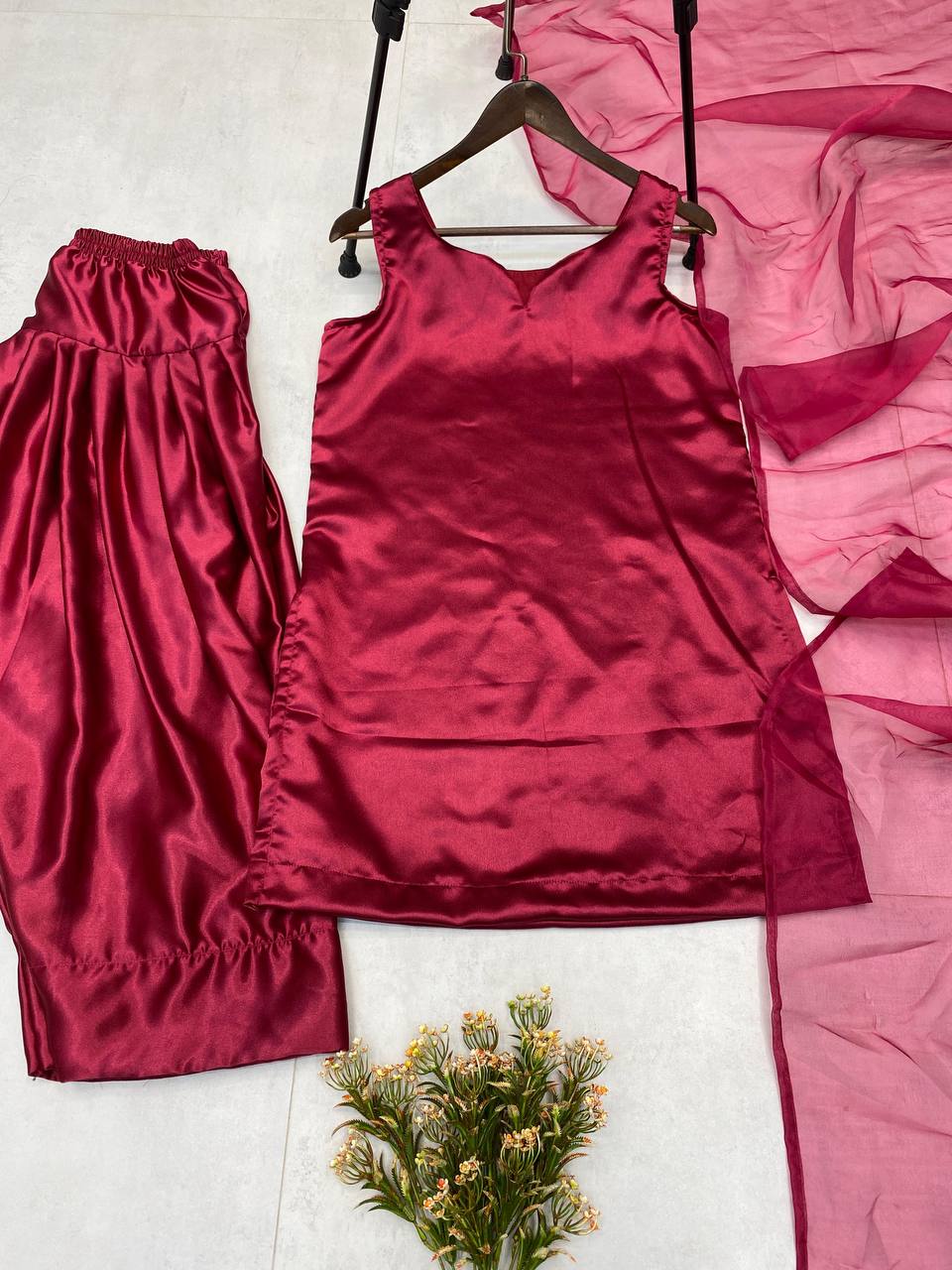 Moss Satin Micro Inner Top Salwaar