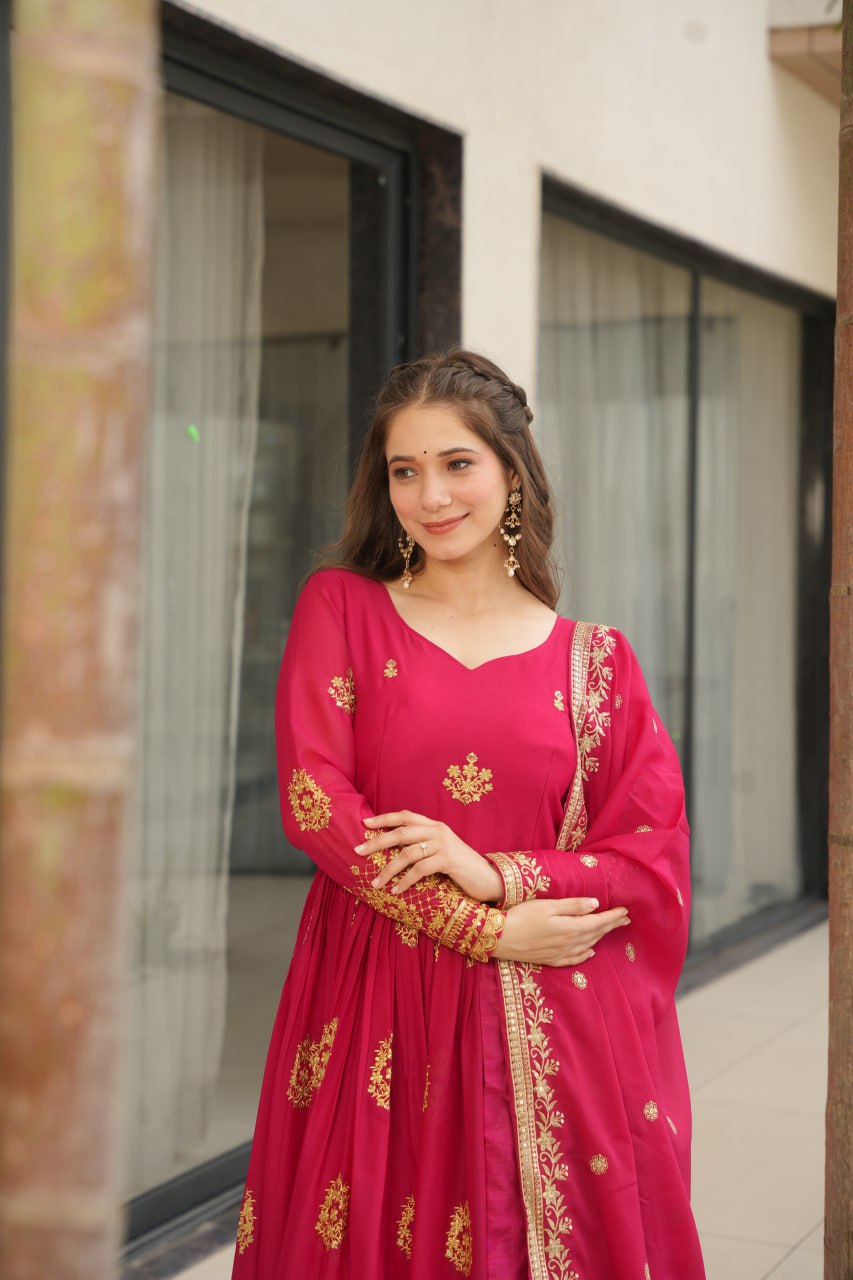 Star Georgette Embroidery Zari Sequence Work Gown
