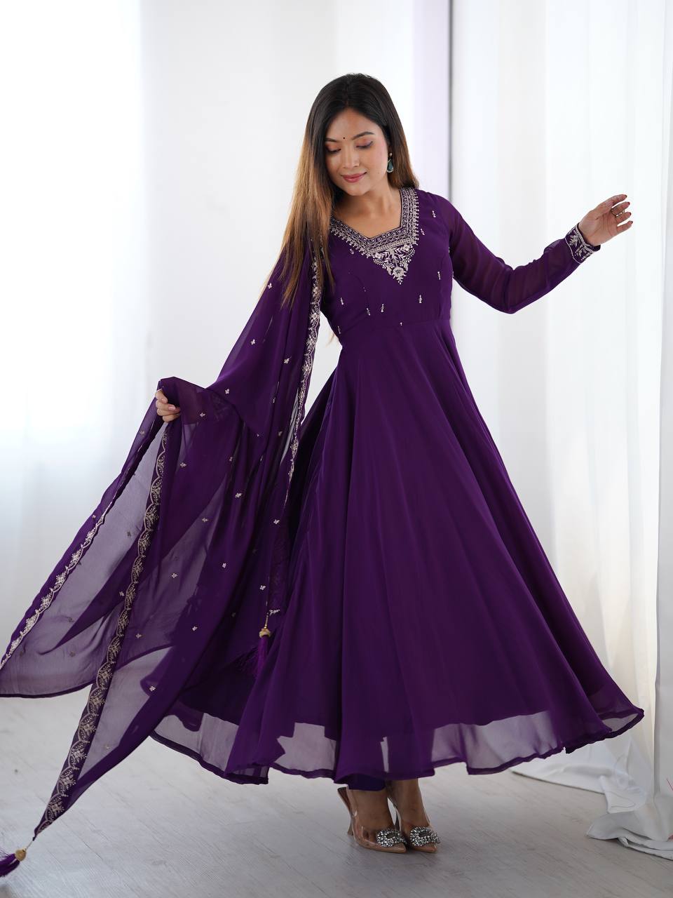 Heavy Pure Soft georgette Embroidery Jari Work Anarkali