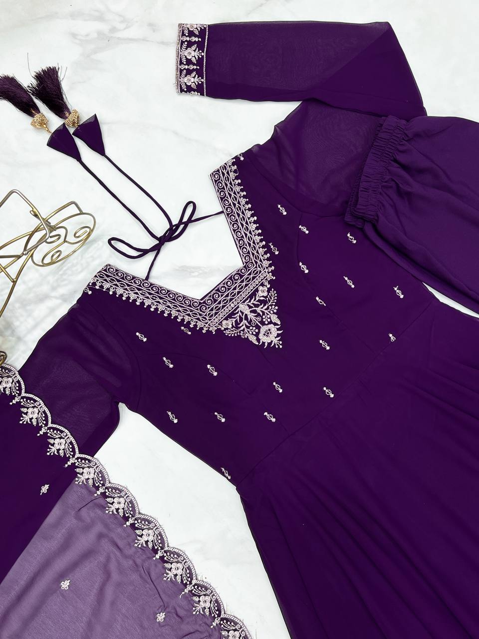 Heavy Pure Soft georgette Embroidery Jari Work Anarkali