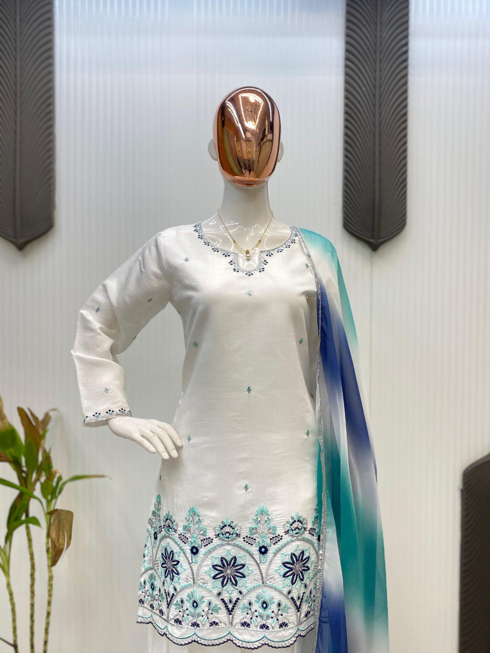 Roman Silk SequenceEmbroidery Work Top Salwaar
