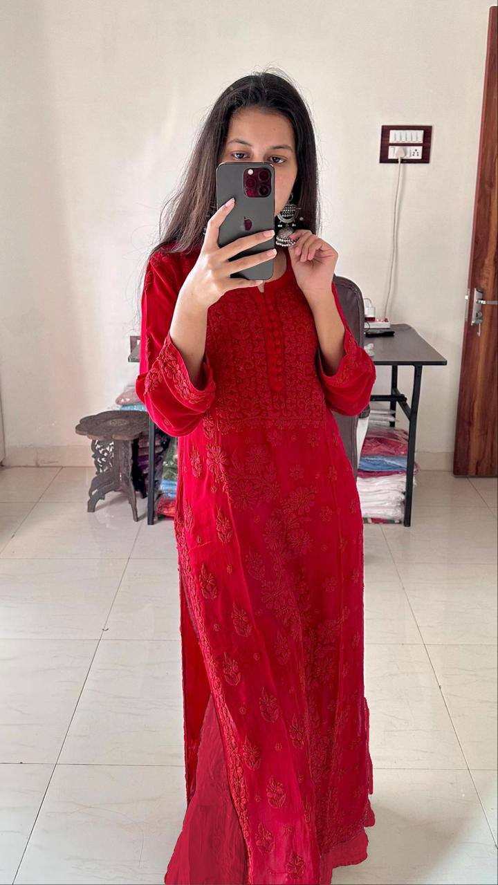 Georgette Embroidery Work With Pum Pum Work Top PEnt
