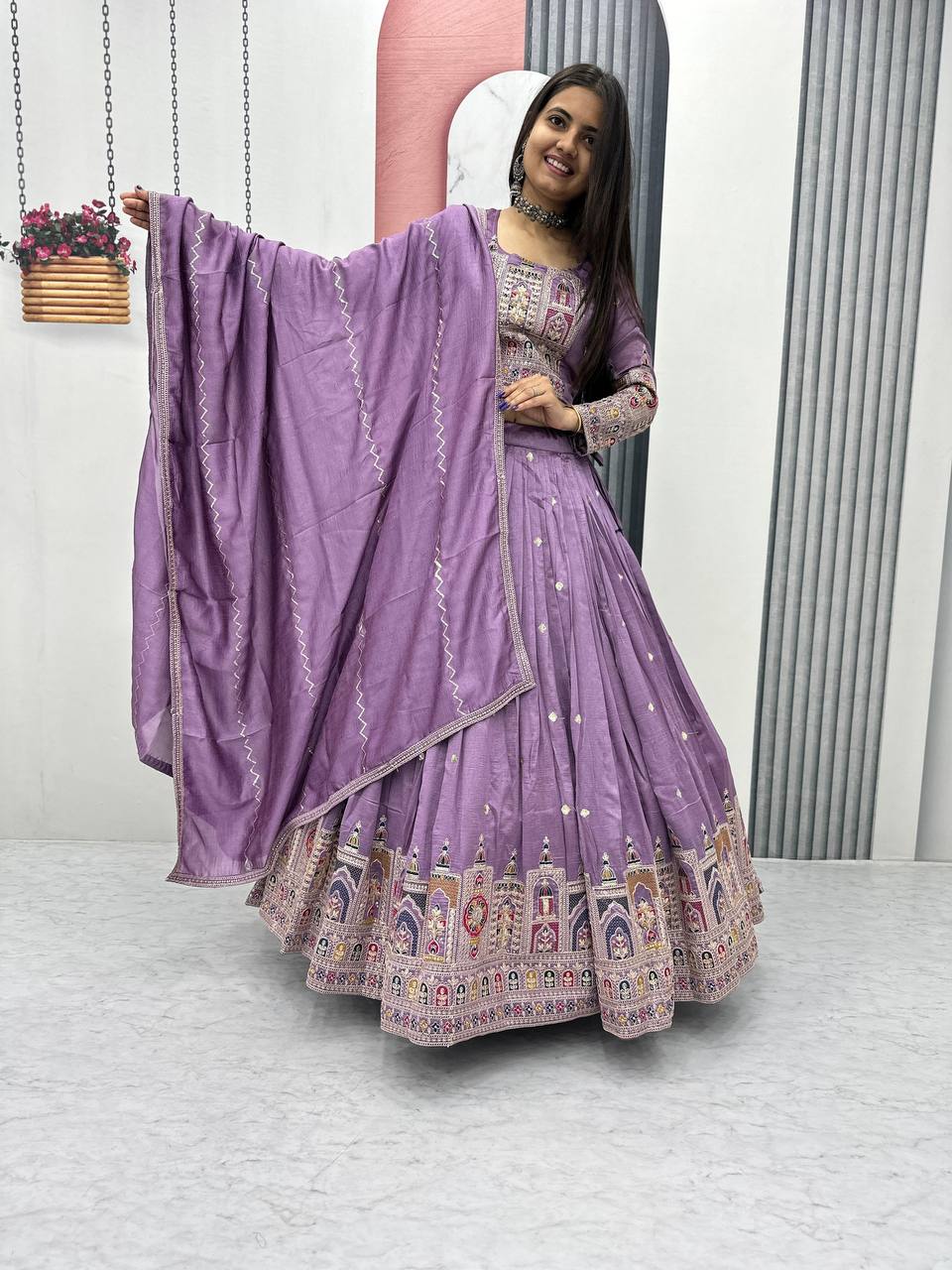 Navratri Special Pure Vichitra Coding Sequence Work Lehenga Choli