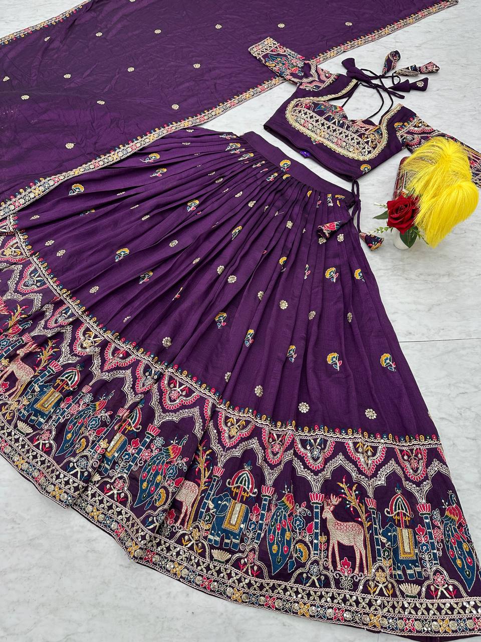Purple Color Garba Special Thread Work Lehenga Choli