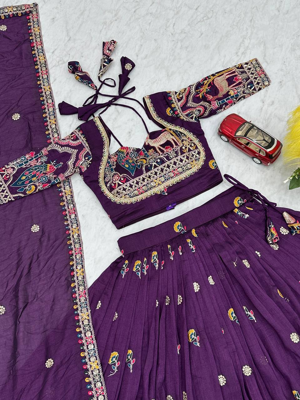 Purple Color Garba Special Thread Work Lehenga Choli