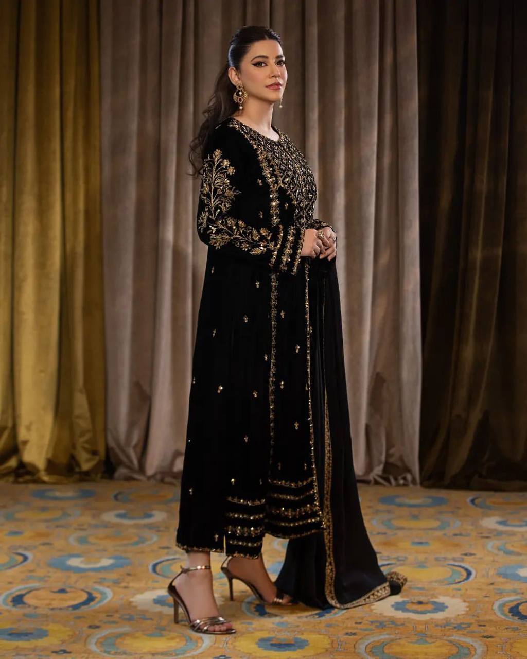 Heavy Viscose Velvet Embroidery Sequence Work With Full Sleeves Suit