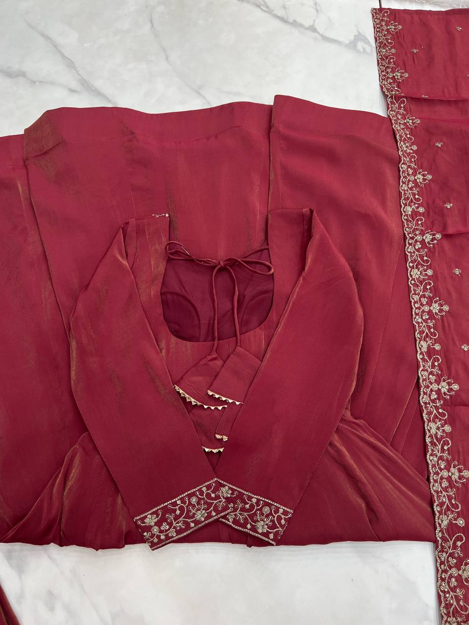 Maroon Color Roman Silk With Hand Work Anarkali