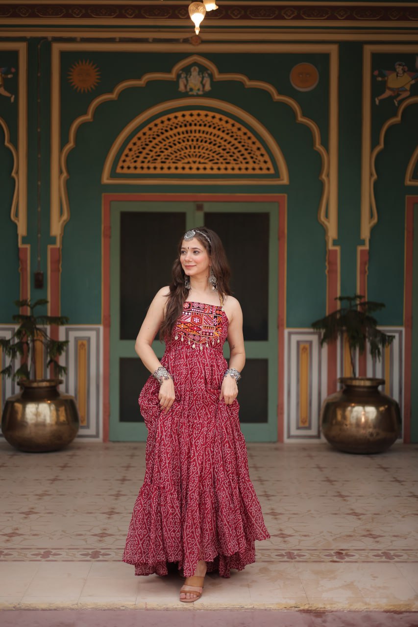 Navratri Special Bandhani Print Work Gown