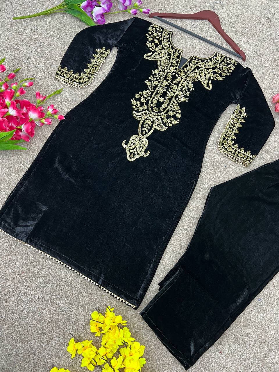 Heavy Viscose Velvet And Heavy Embroidery Work With Full Sleeves Kurti