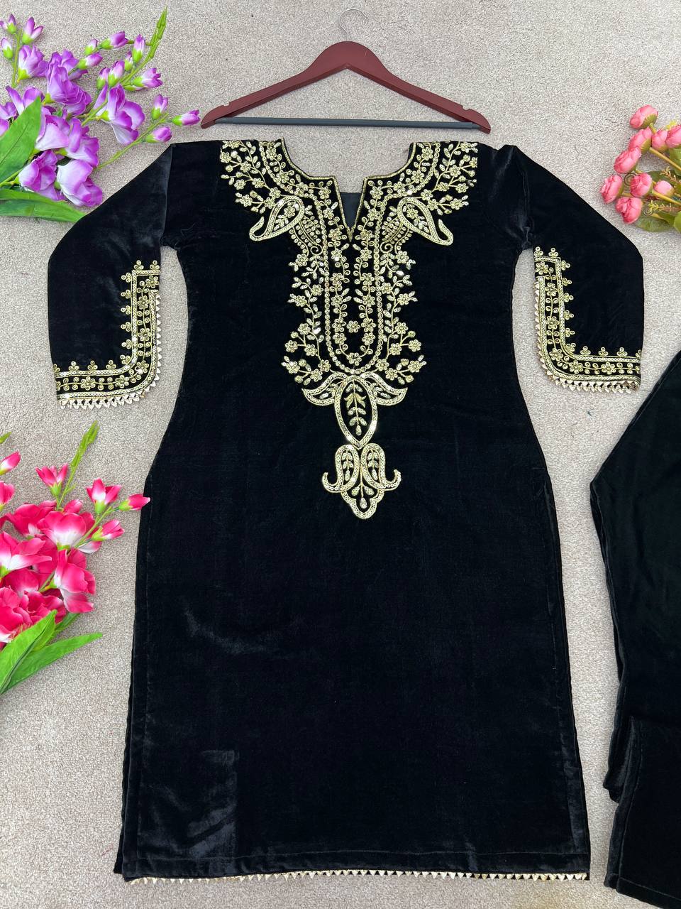 Heavy Viscose Velvet And Heavy Embroidery Work With Full Sleeves Kurti