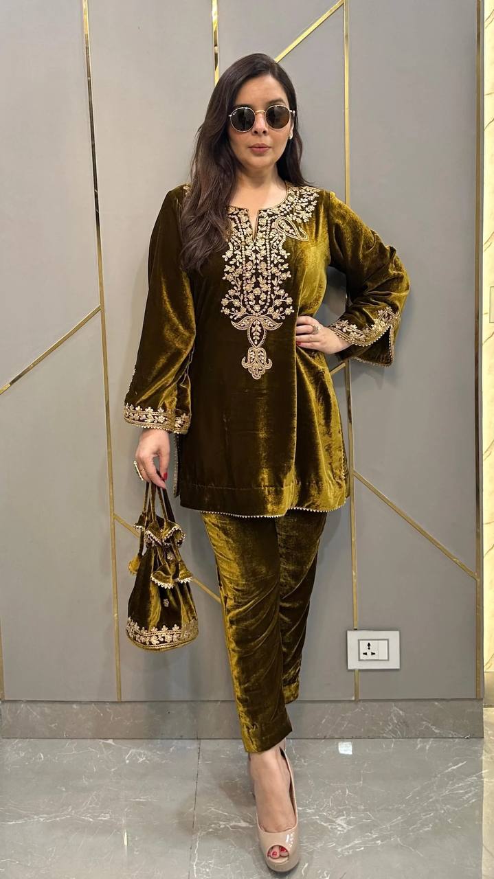 Heavy Viscose Velvet And Heavy Embroidery Work With Full Sleeves Kurti