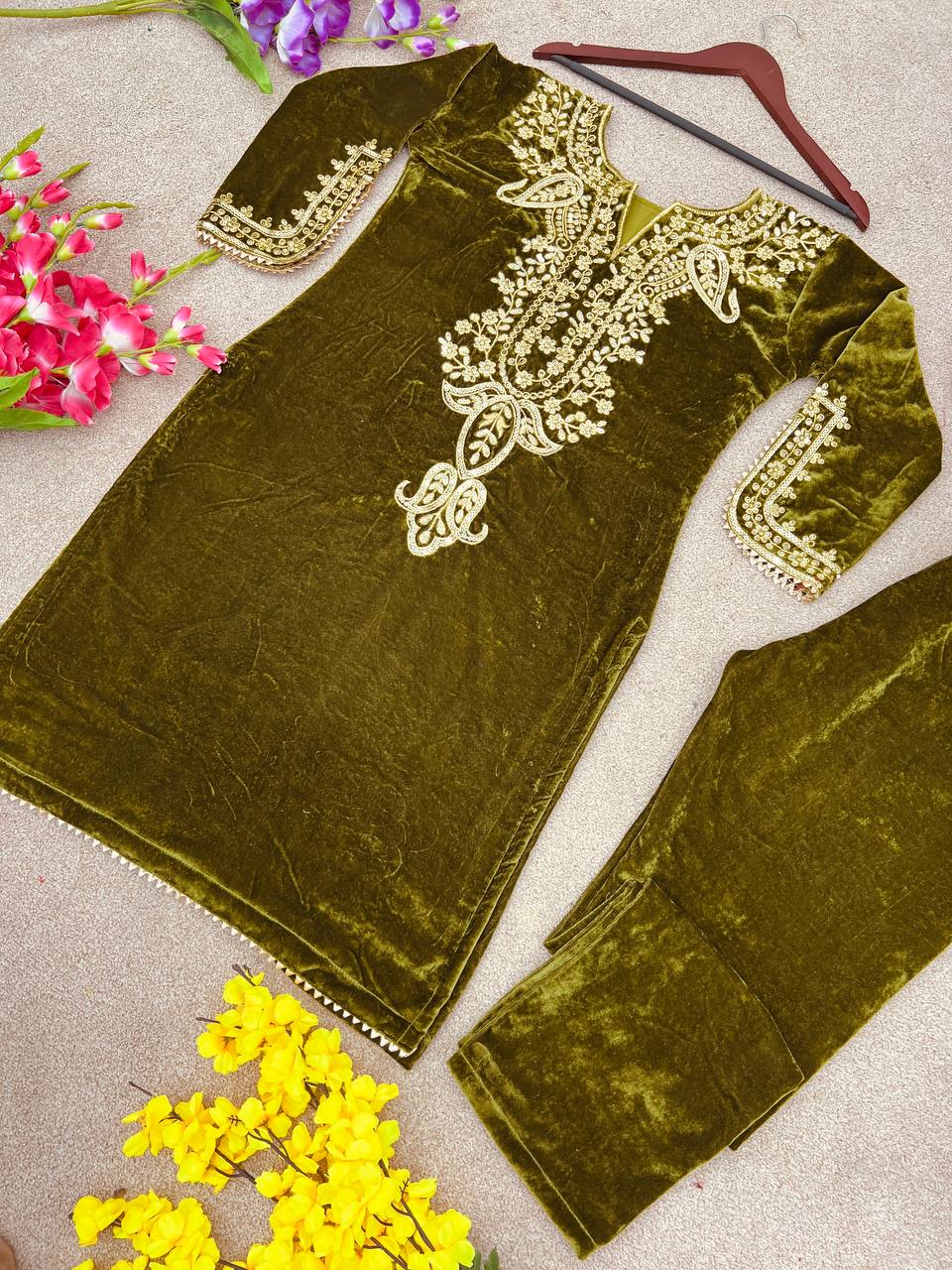 Heavy Viscose Velvet And Heavy Embroidery Work With Full Sleeves Kurti