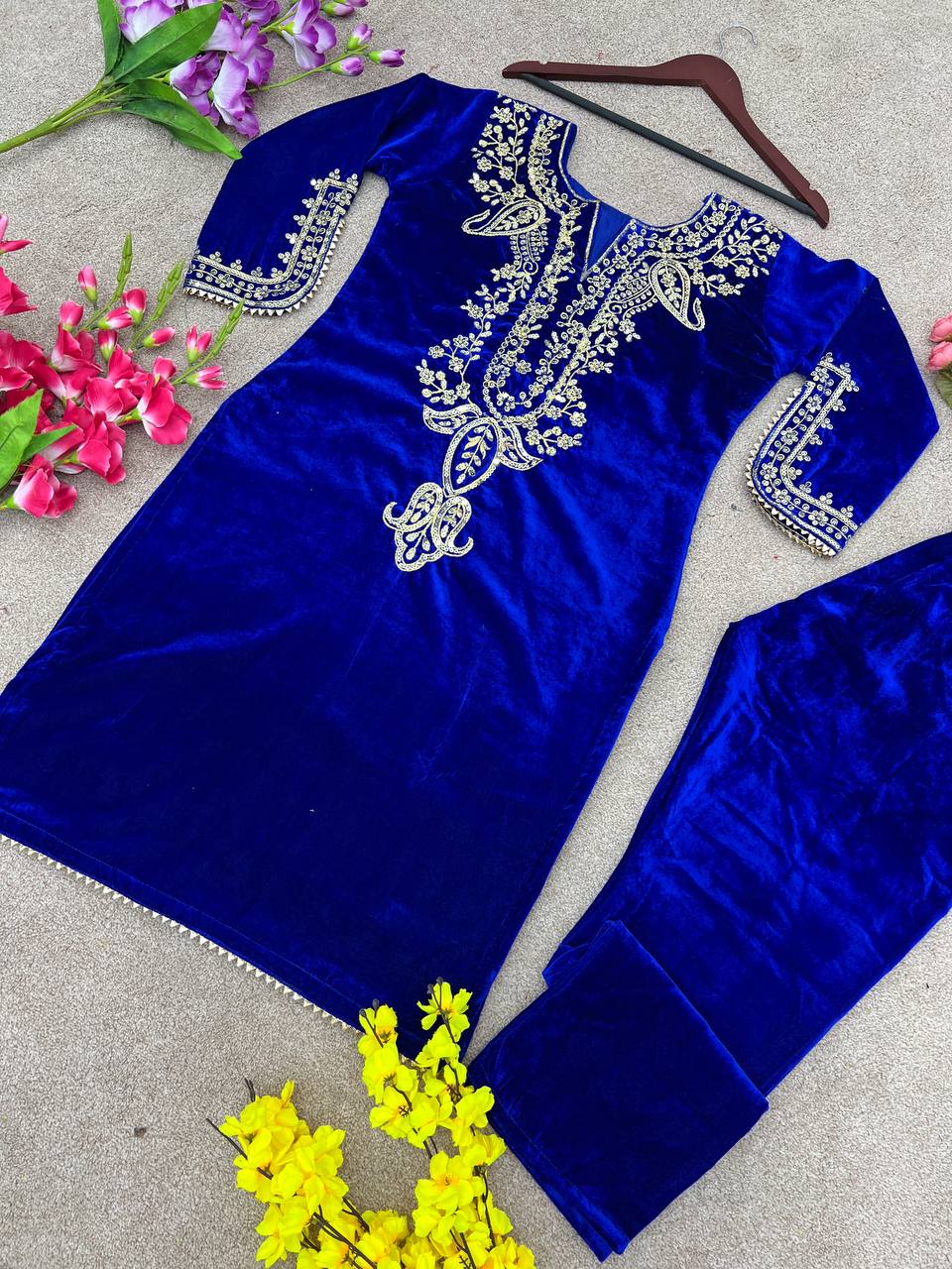 Heavy Viscose Velvet And Heavy Embroidery Work With Full Sleeves Kurti