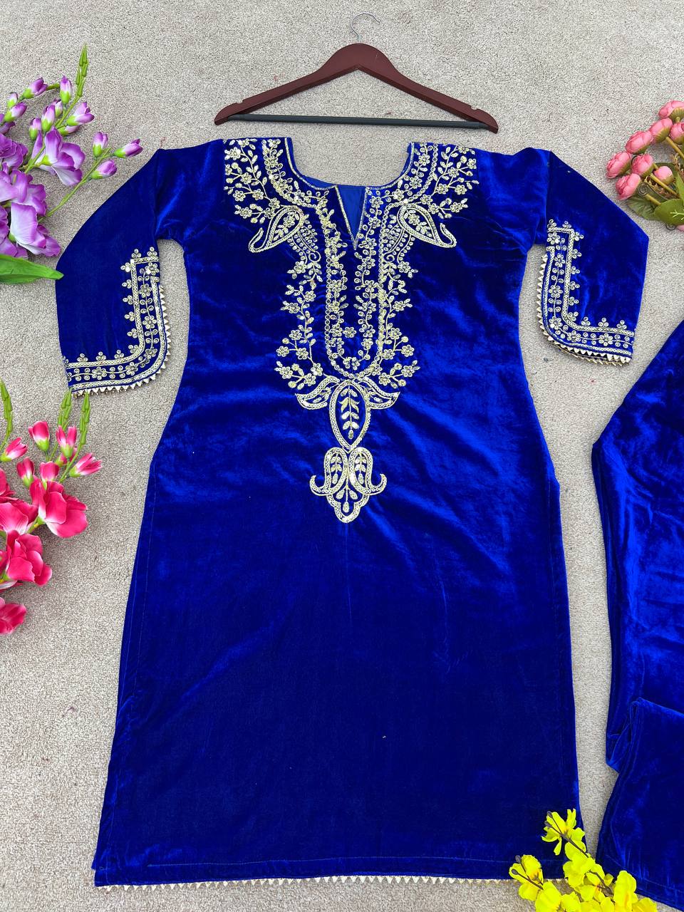 Heavy Viscose Velvet And Heavy Embroidery Work With Full Sleeves Kurti