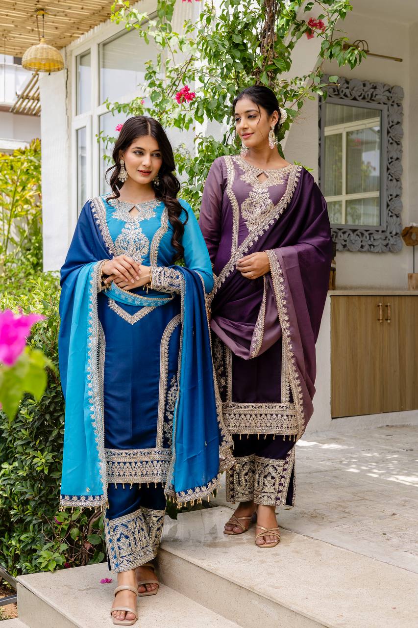 Star Georgette Pedding Embroidery Work Top Pent