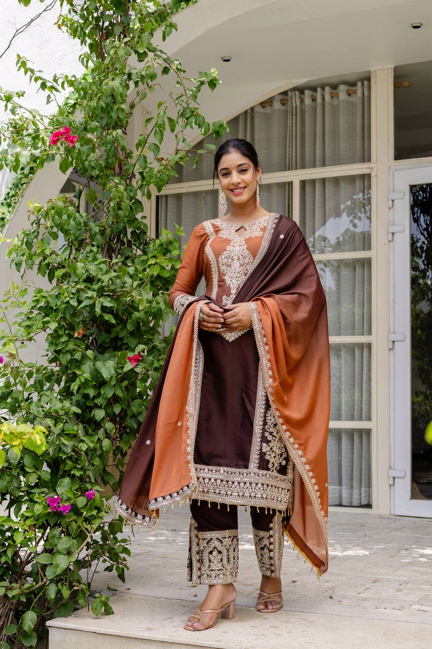 Star Georgette Pedding Embroidery Work Top Pent