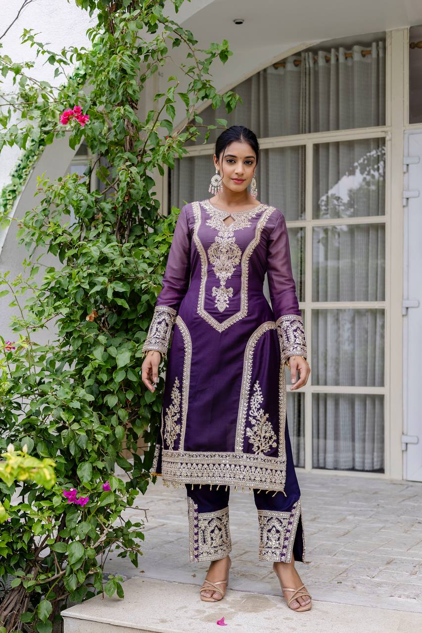 Star Georgette Pedding Embroidery Work Top Pent