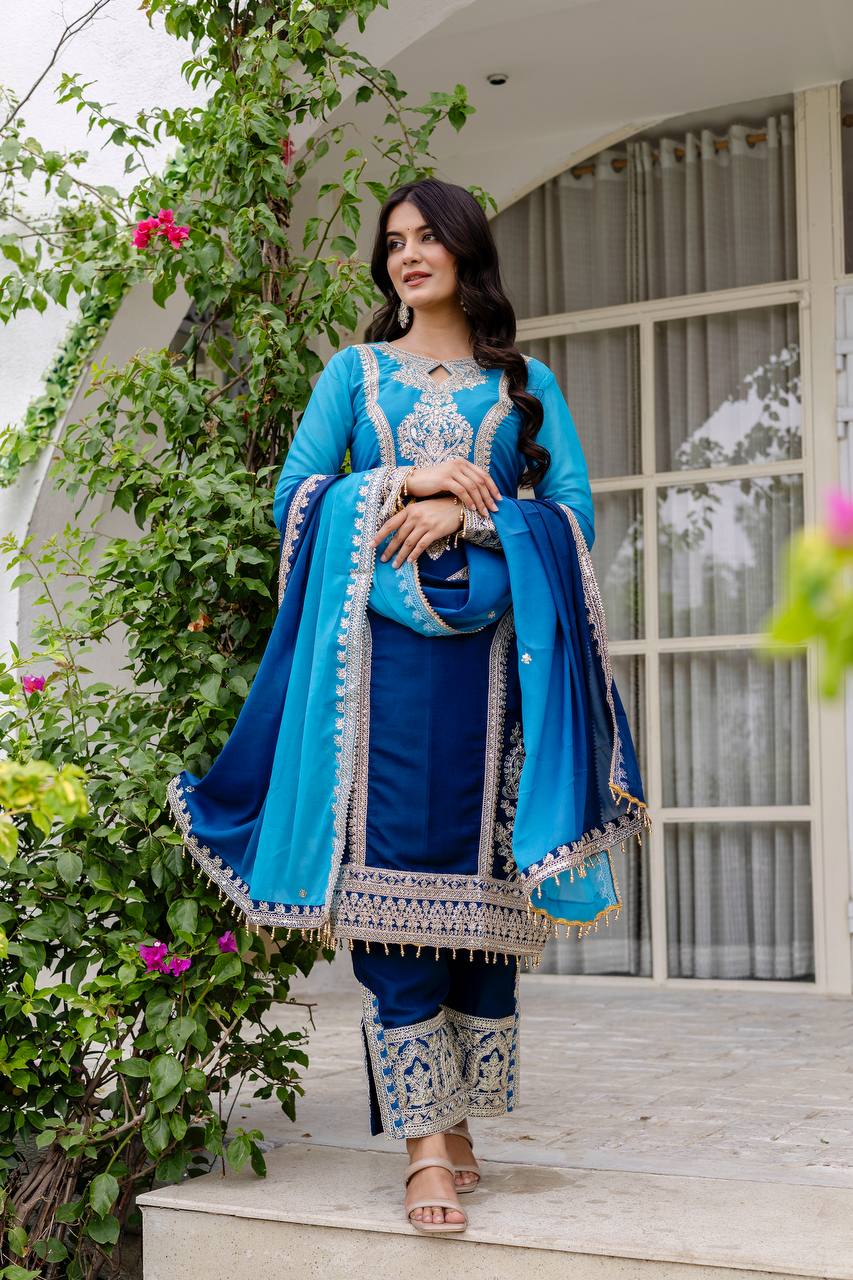 Star Georgette Pedding Embroidery Work Top Pent