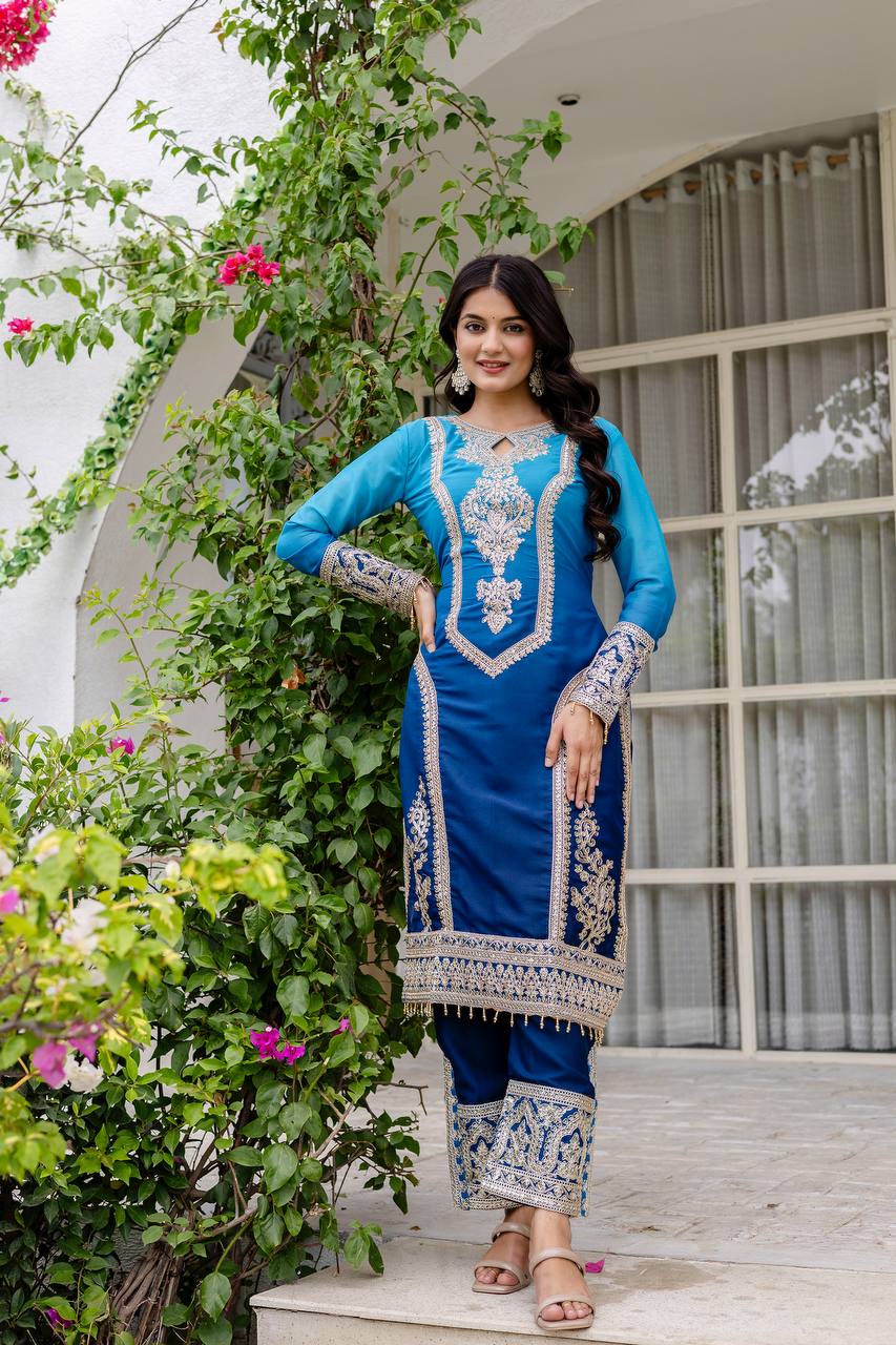Star Georgette Pedding Embroidery Work Top Pent