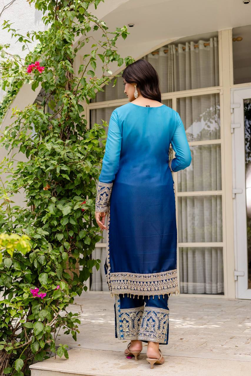 Star Georgette Pedding Embroidery Work Top Pent
