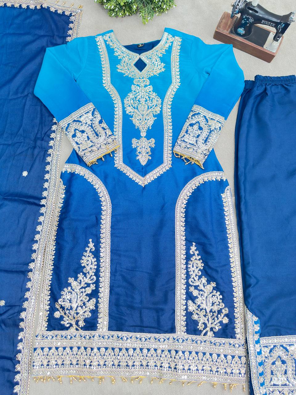 Star Georgette Pedding Embroidery Work Top Pent
