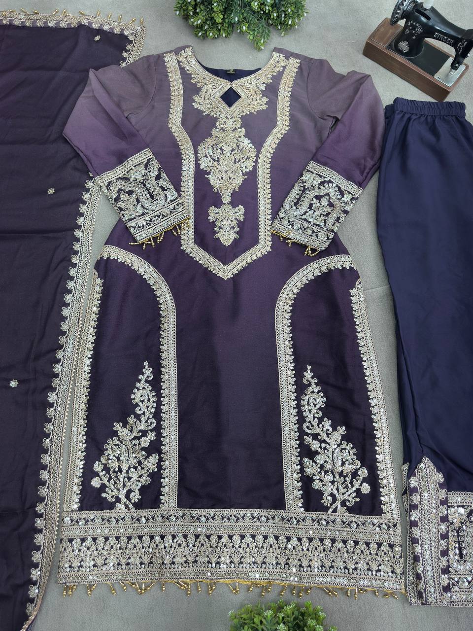 Star Georgette Pedding Embroidery Work Top Pent