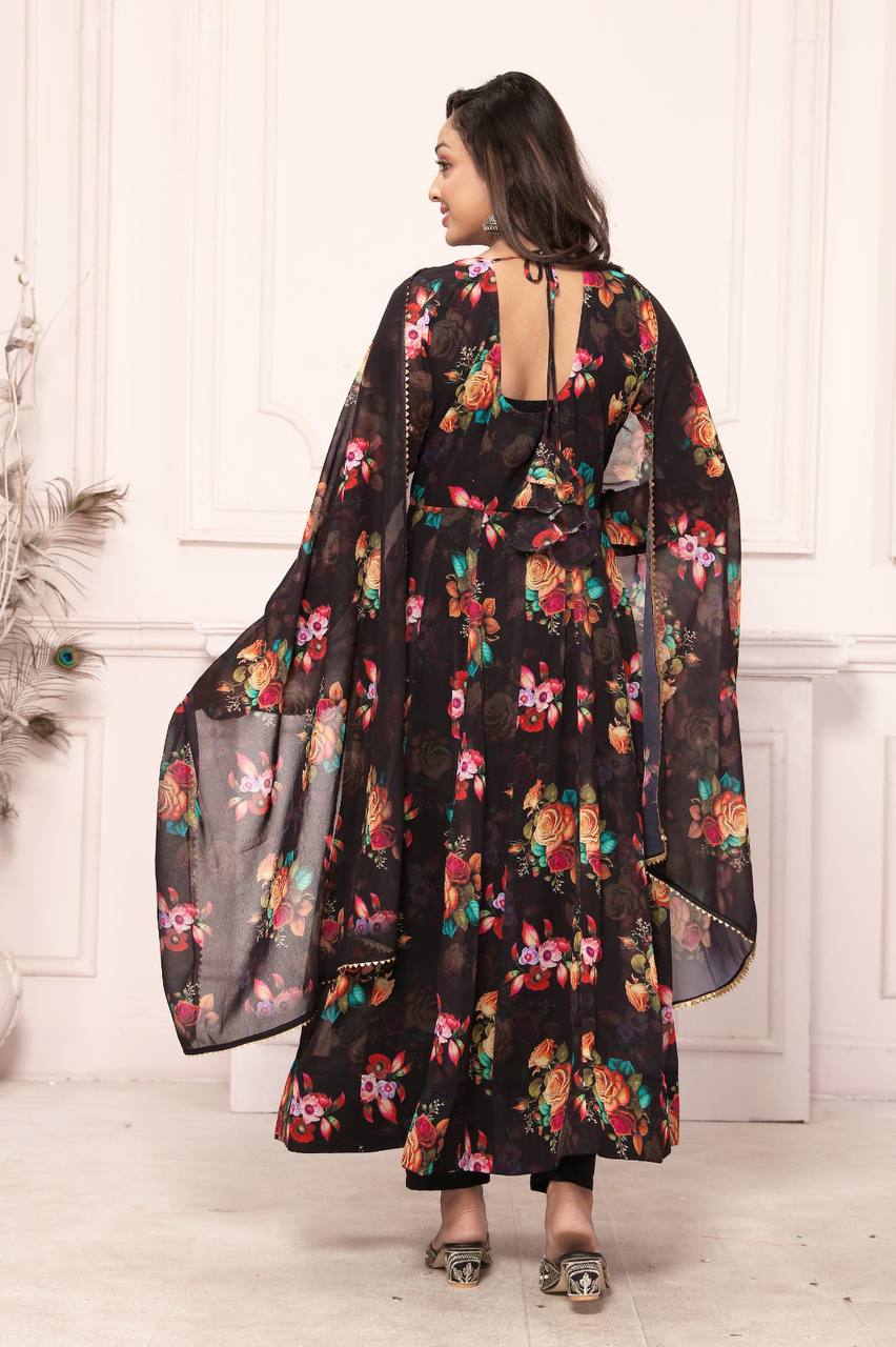 Heavy Faux Georgette Froral Printed Work Anarkali