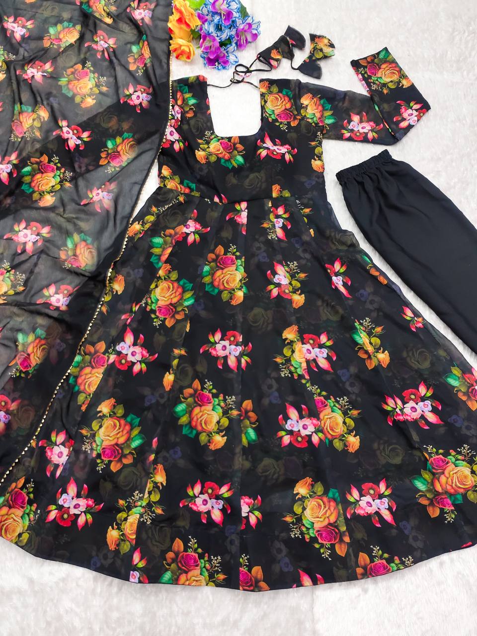 Heavy Faux Georgette Froral Printed Work Anarkali