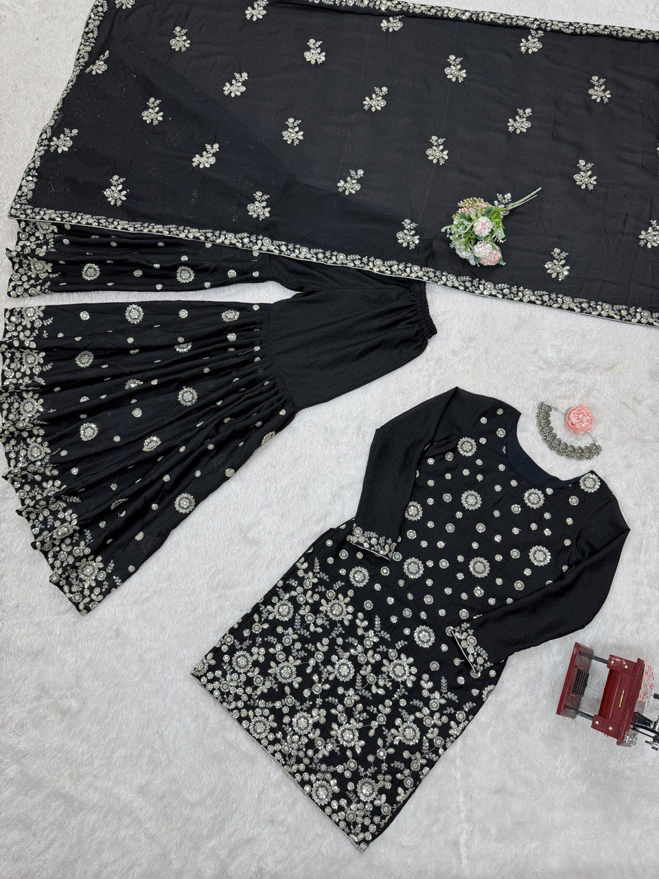 Chinon Silk with thread And Sequence Work Top Sharara