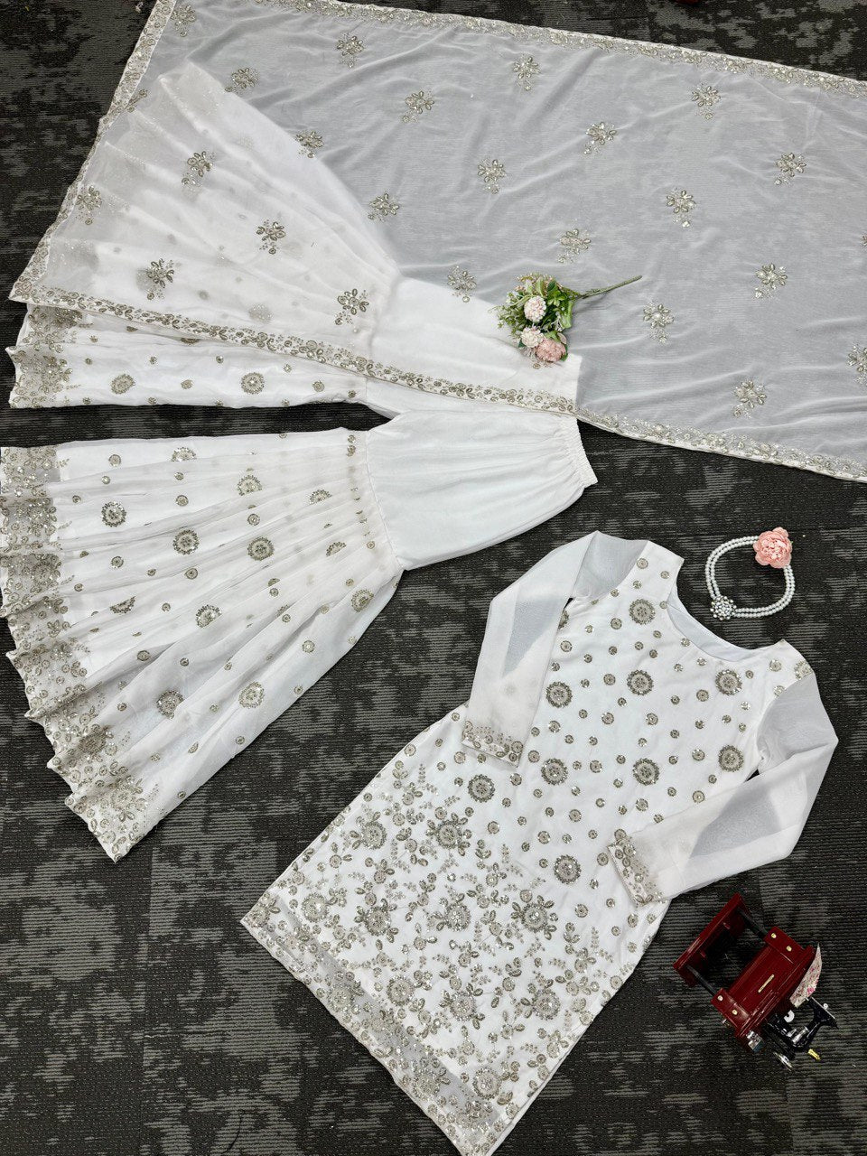 Chinon Silk with thread And Sequence Work Top Sharara