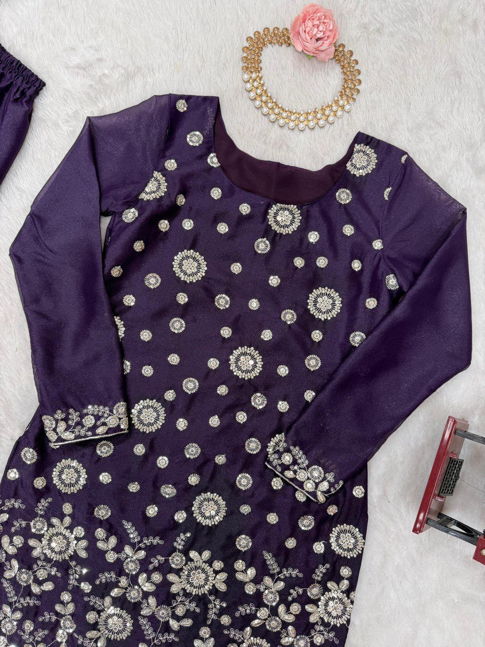 Chinon Silk with thread And Sequence Work Top Sharara