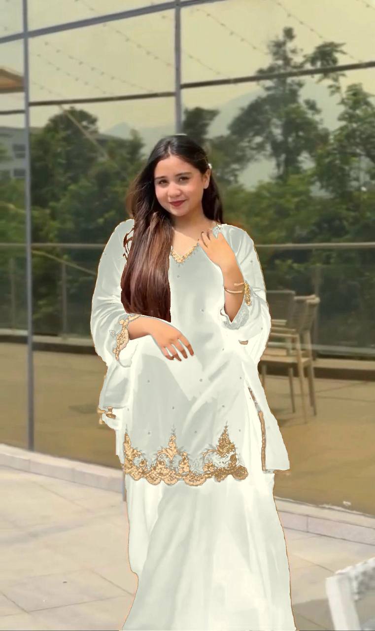 Heavy Faux Georgette Embroidery Work Top Plazzo