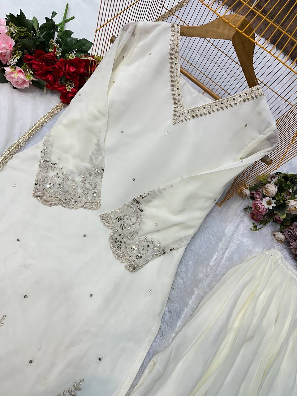Heavy Faux Georgette Embroidery Work Top Plazzo