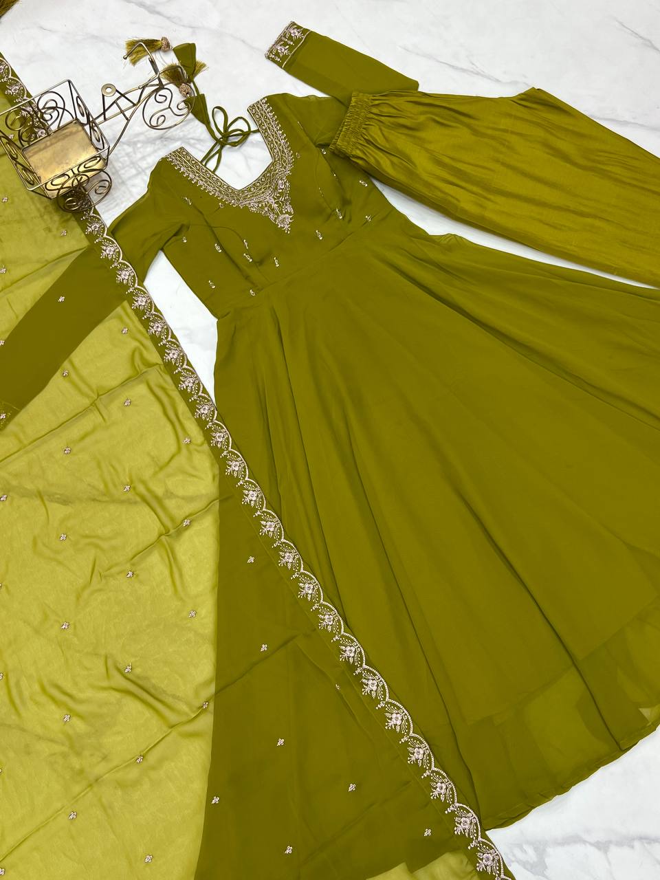 Heavy Pure Soft georgette Embroidery Jari Work Anarkali