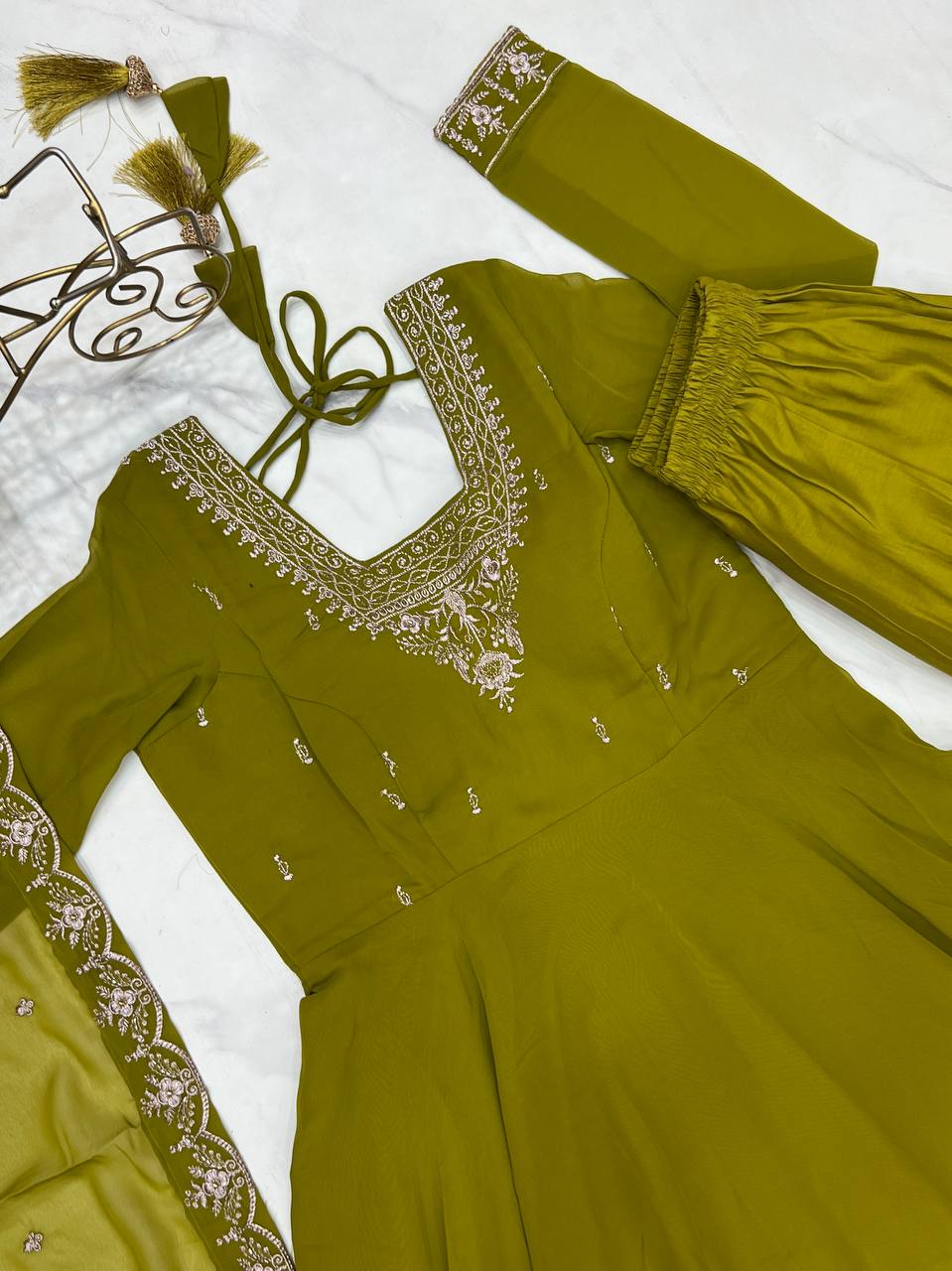 Heavy Pure Soft georgette Embroidery Jari Work Anarkali