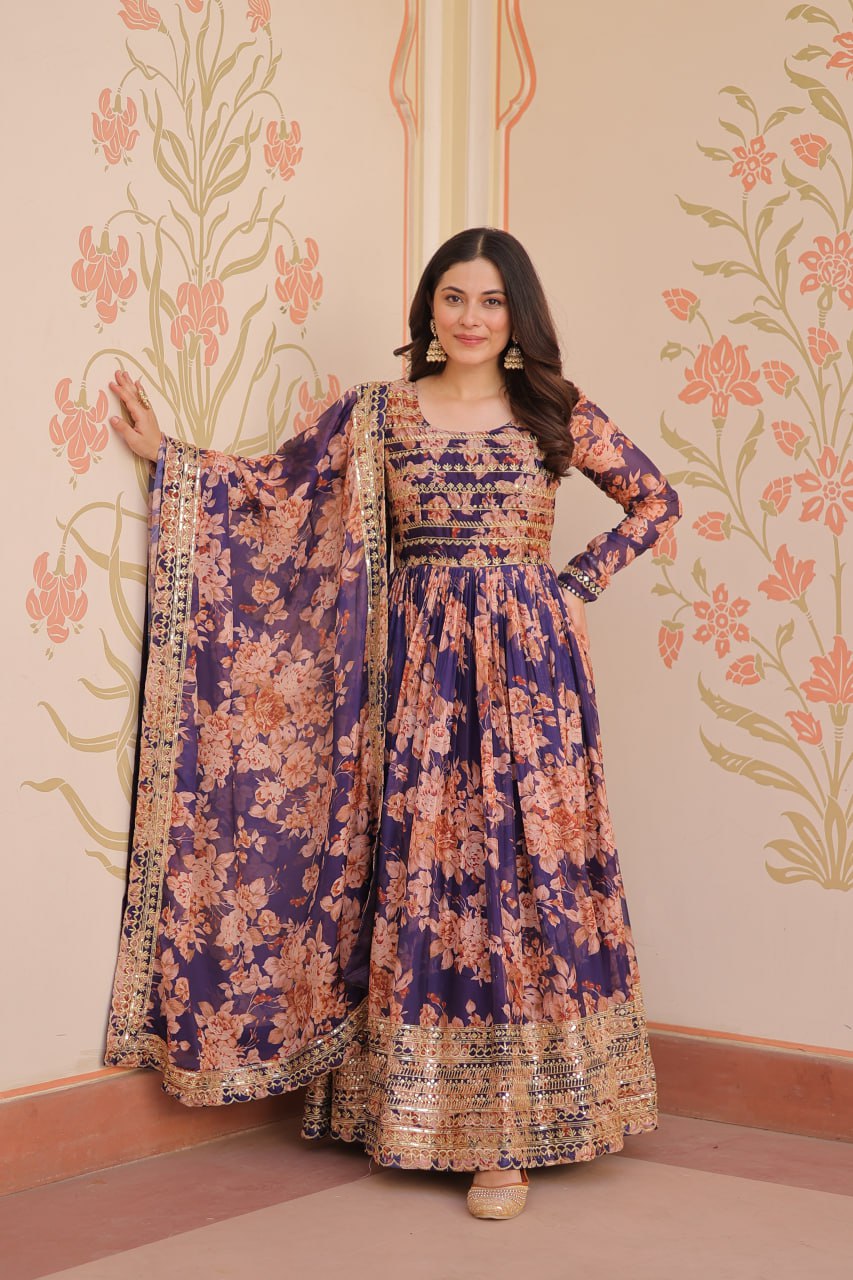 Rich Design Russian Silk Lace Border Gown