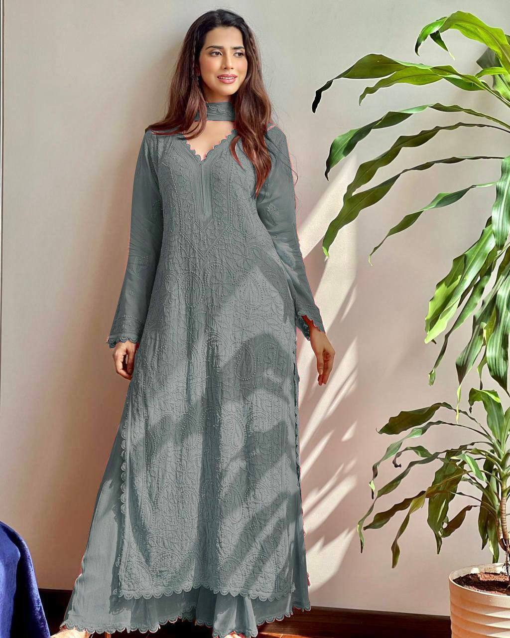 Faux Georgette Embroidery Work Lace Work Top