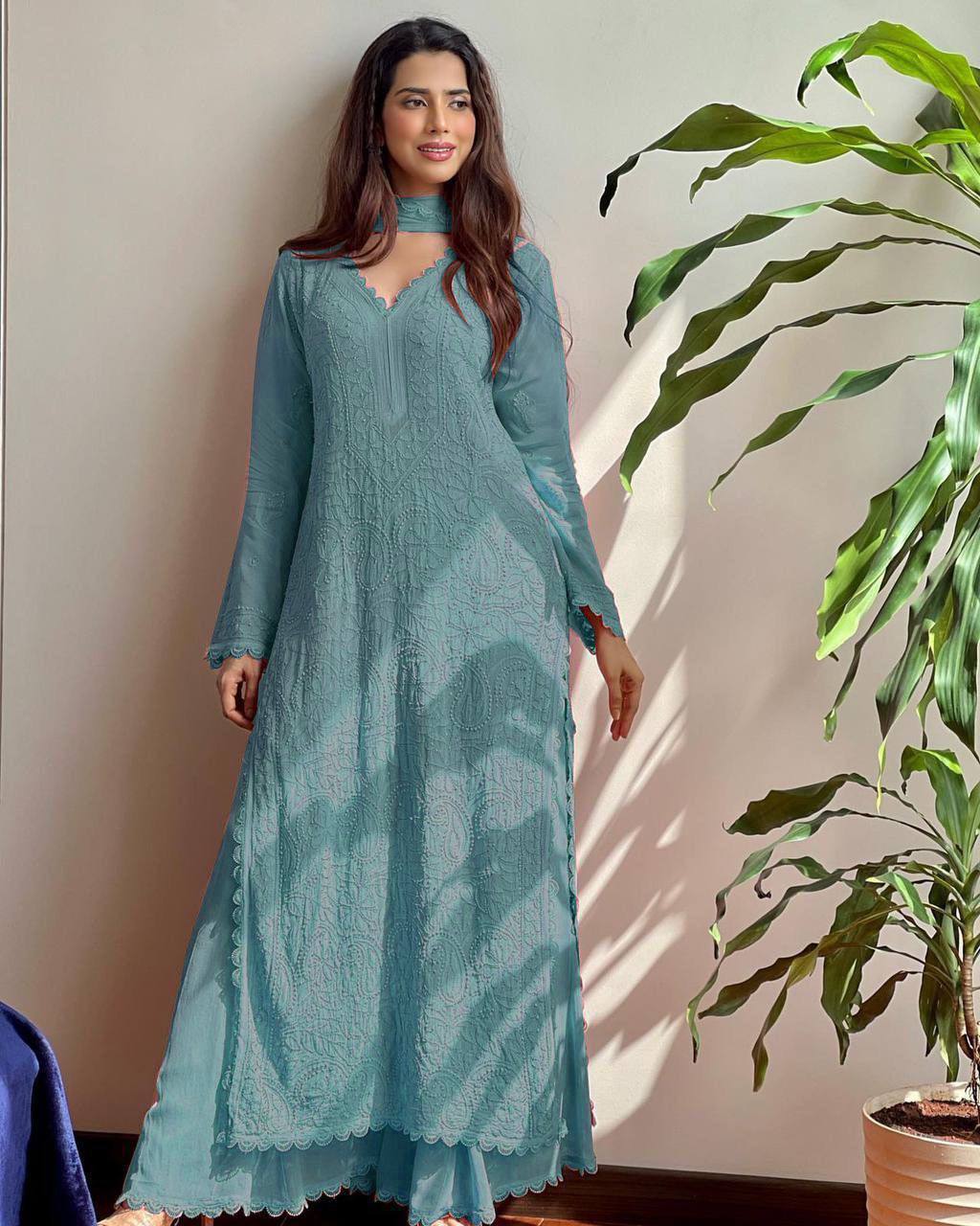 Faux Georgette Embroidery Work Lace Work Top