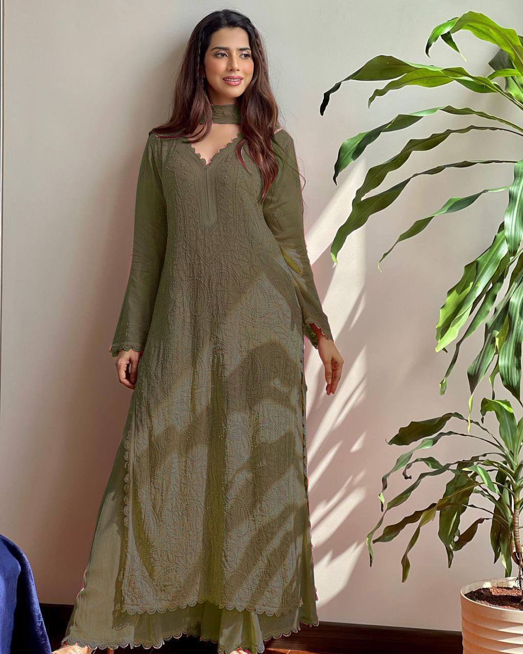 Faux Georgette Embroidery Work Lace Work Top