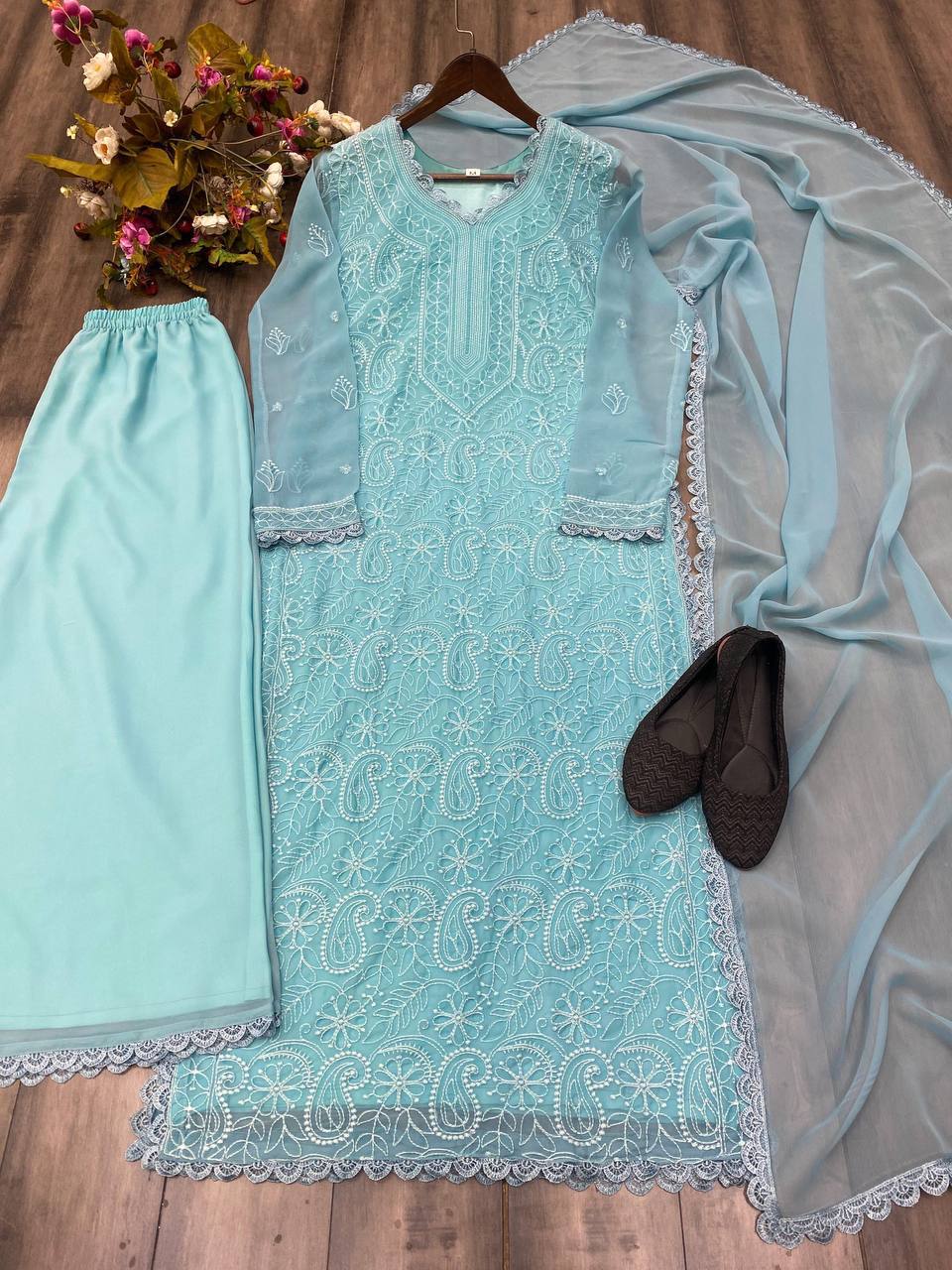 Faux Georgette Embroidery Work Lace Work Top